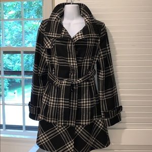 Black and white striped wool coat